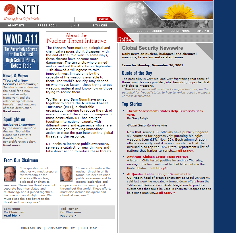 NTI: Nuclear Threat Initiative in 2001