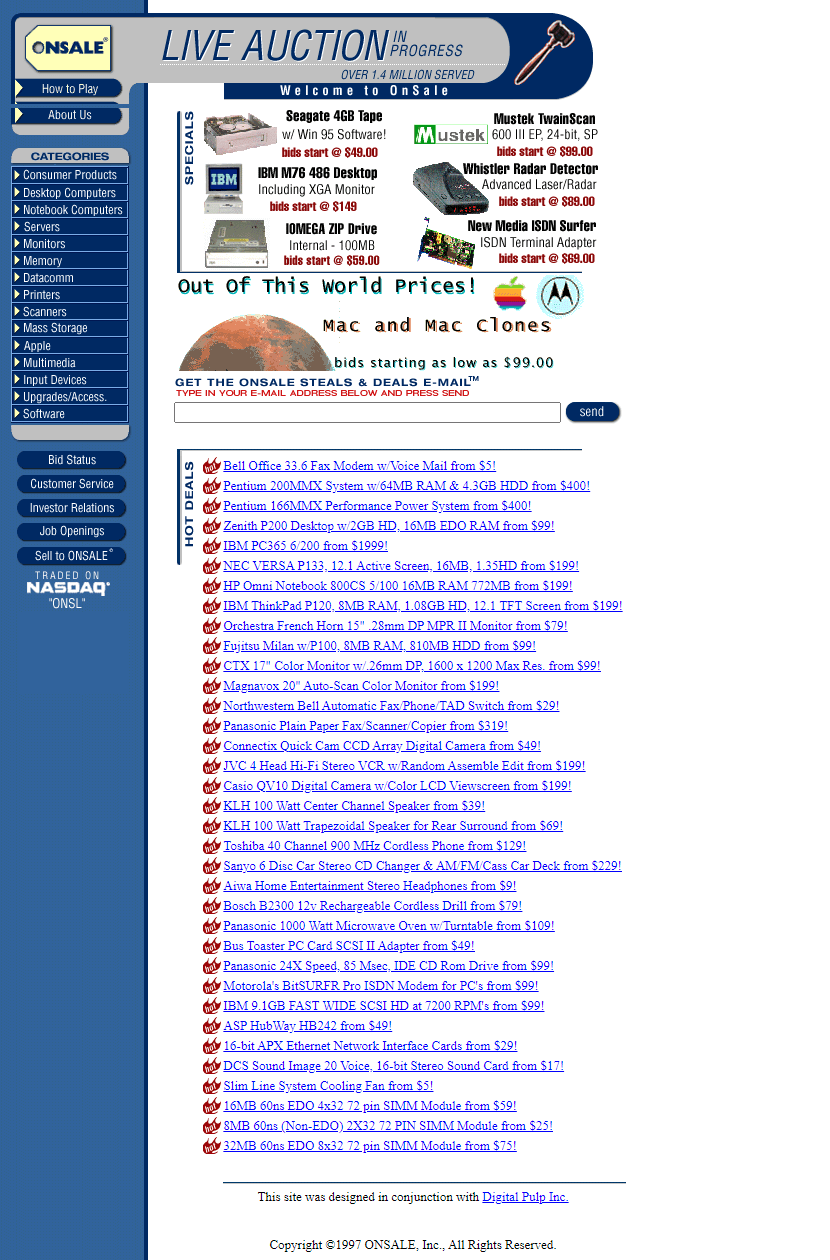 ONSALE website in 1997