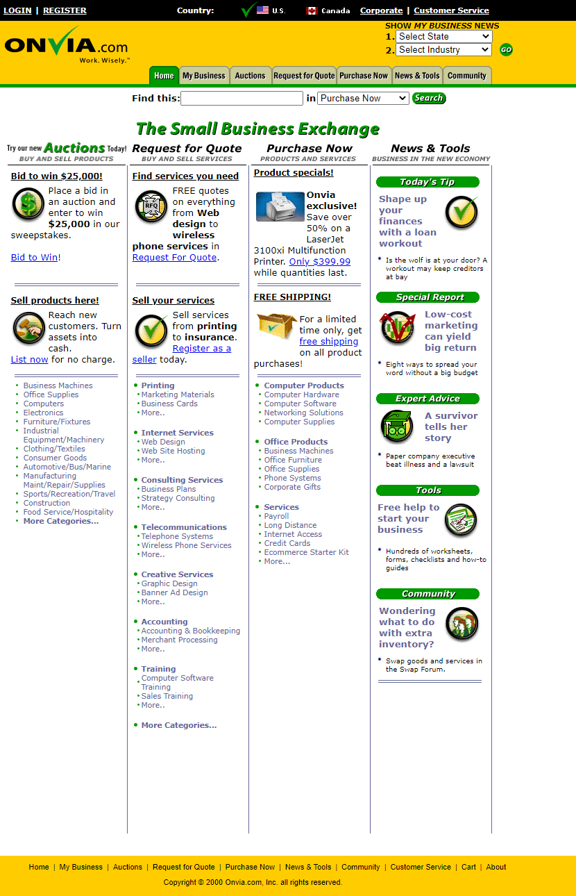 Onvia.com website in 2000