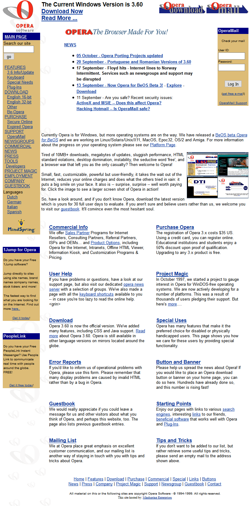 Opera Software website in 1999