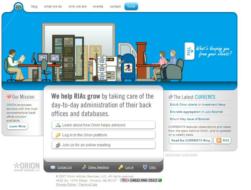 Orion Advisor Services website in 2007