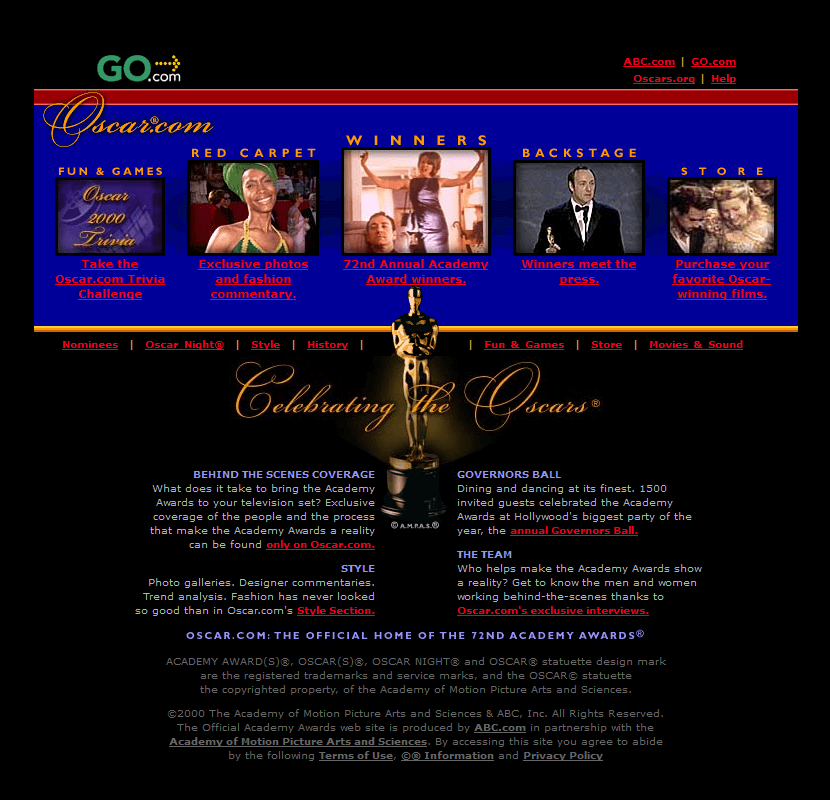 Oscars website in 2000