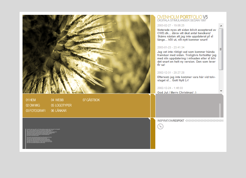 Ovenholm website in 2003