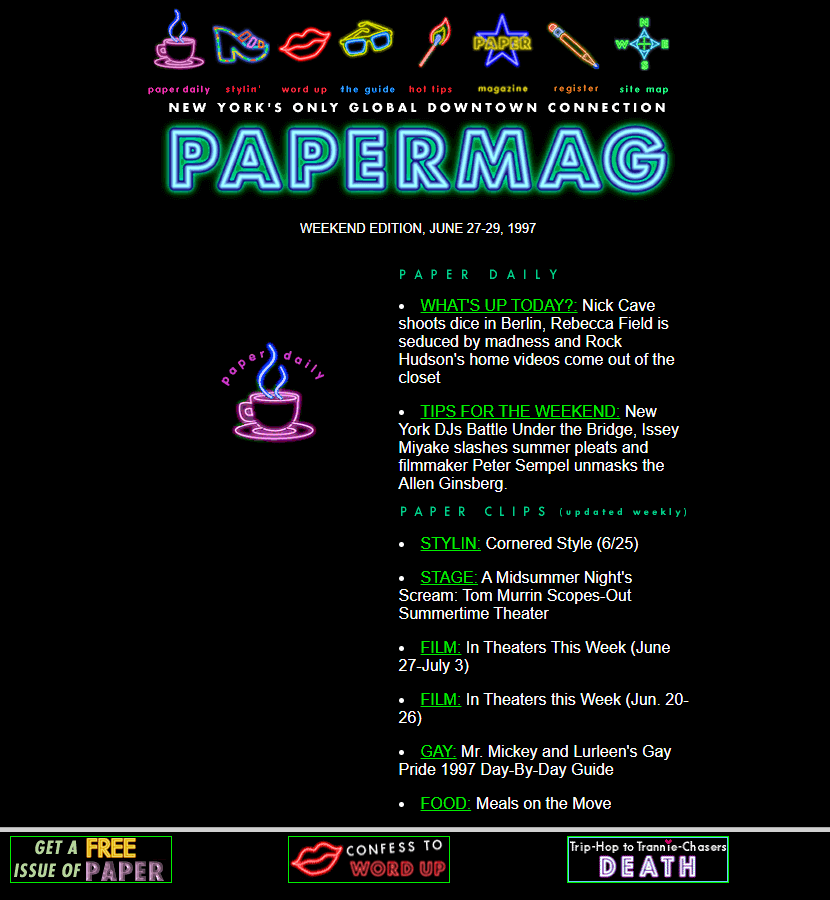 Papermag website in 1997