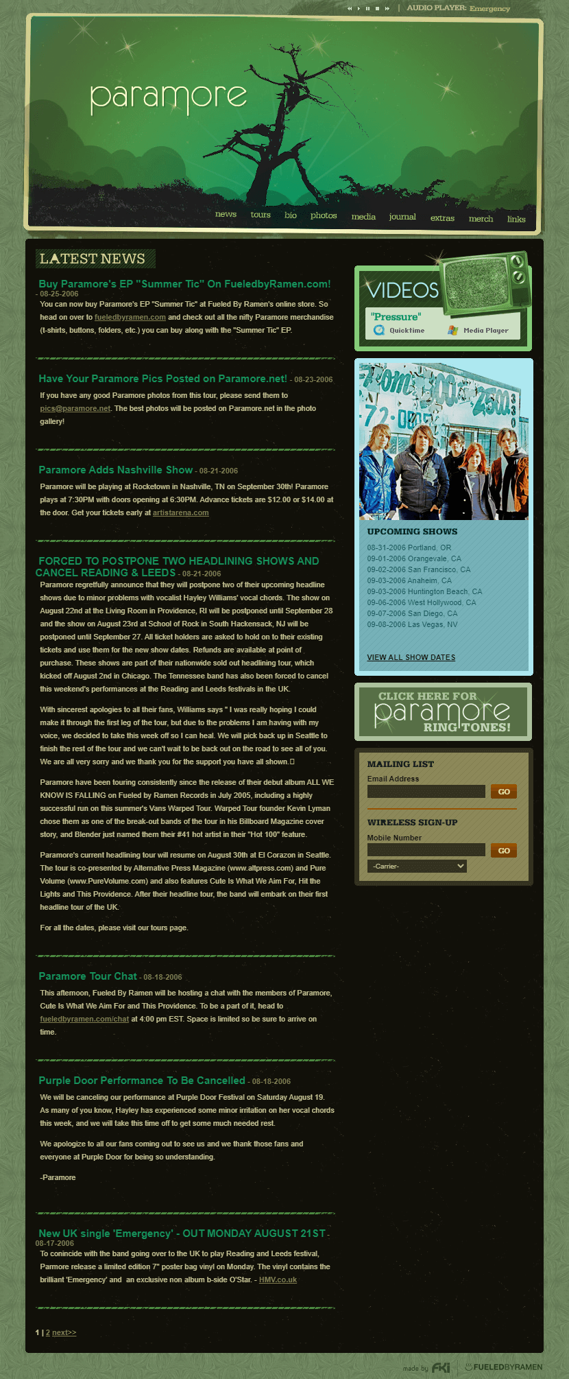 Paramore website in 2006