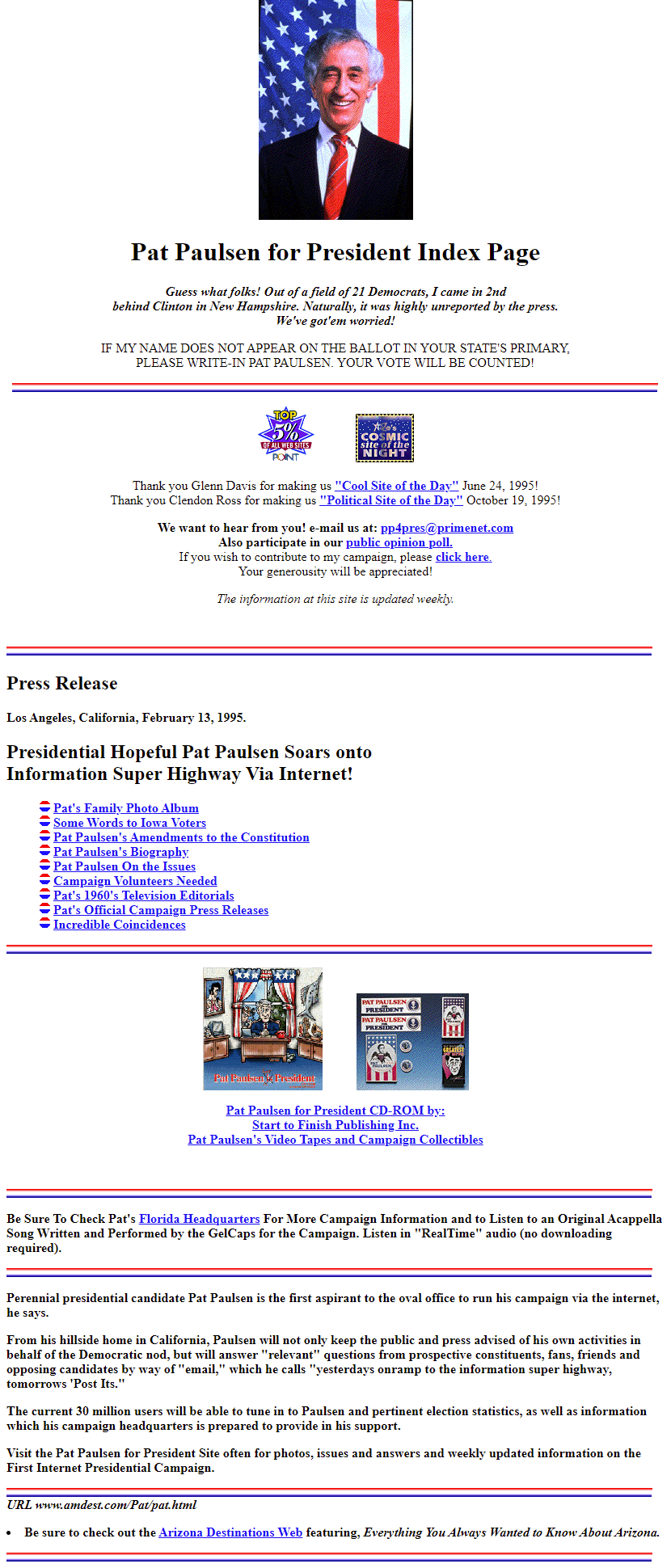 Pat Paulsen for President website in 1995