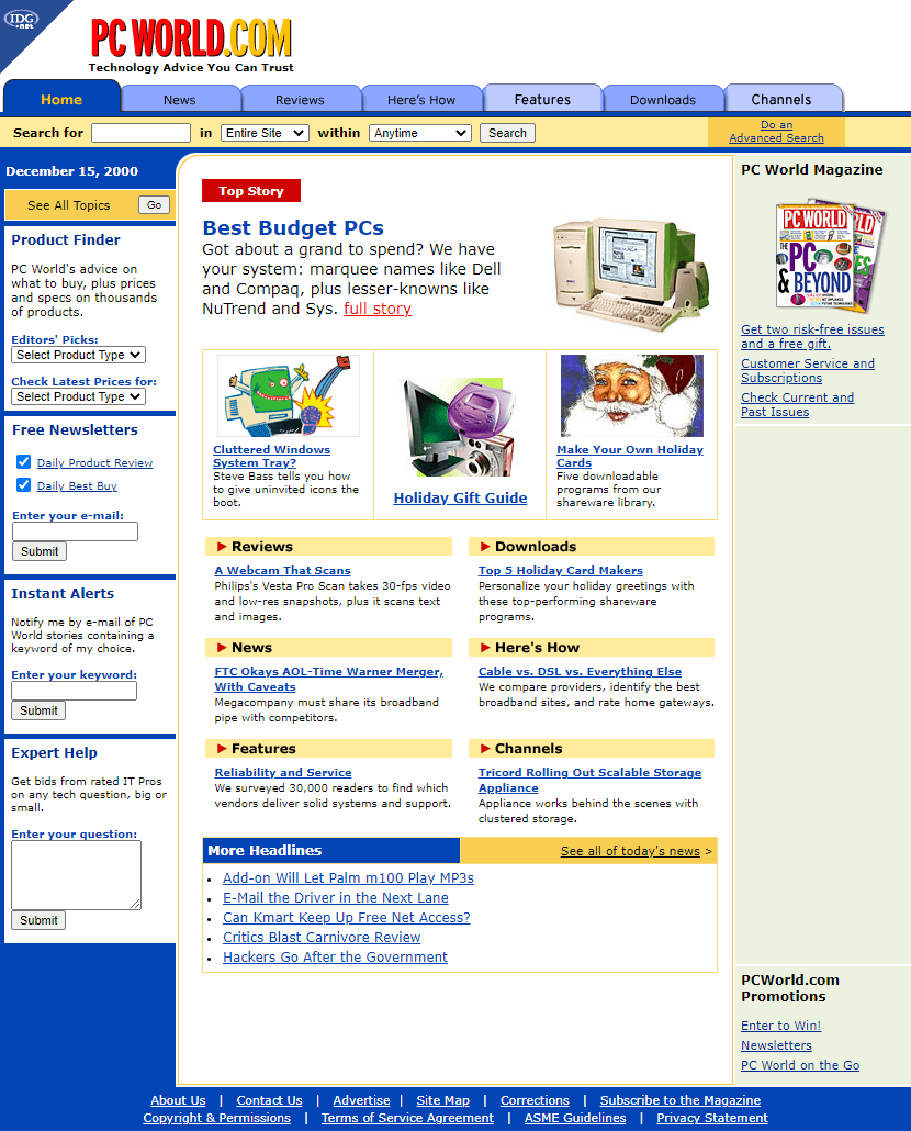 PC World website in 2000