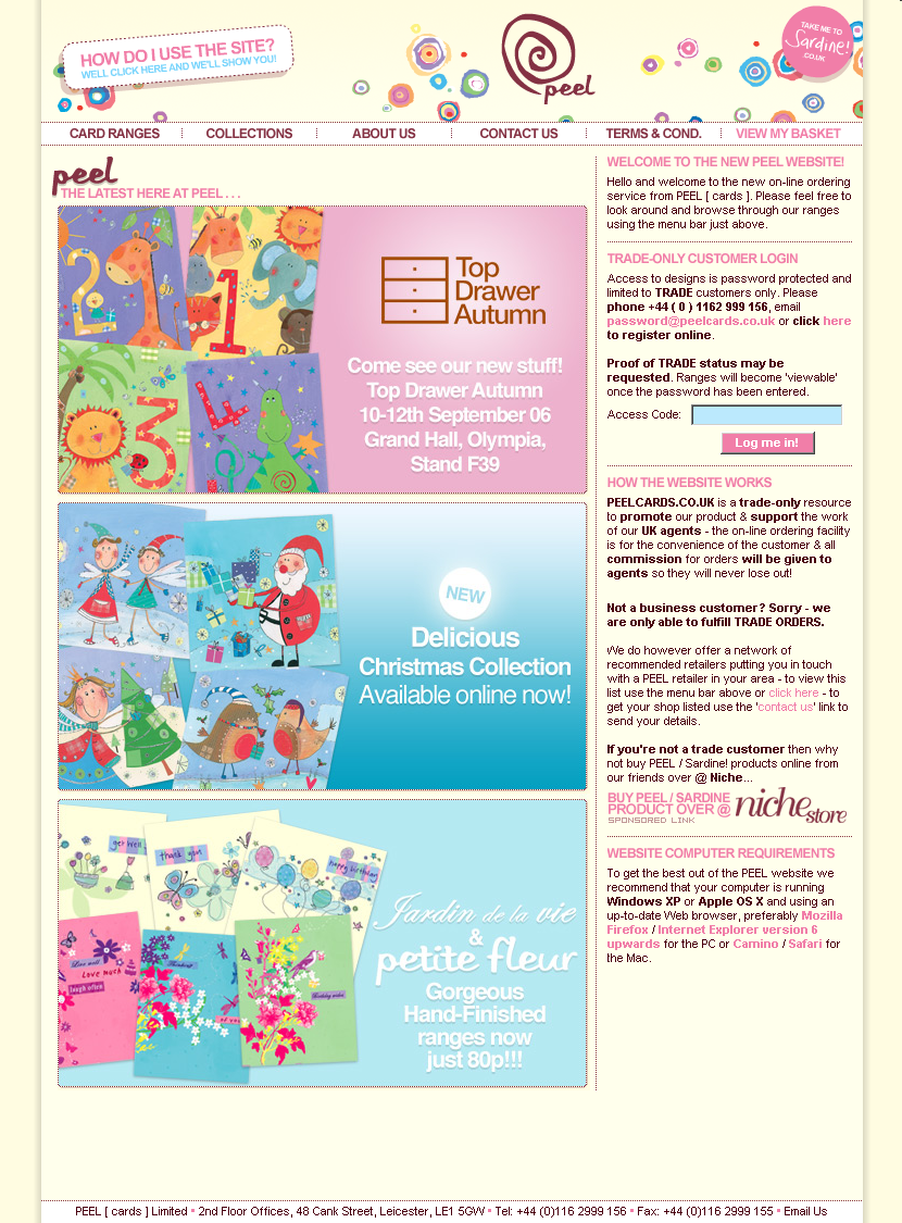Peel Cards website in 2006