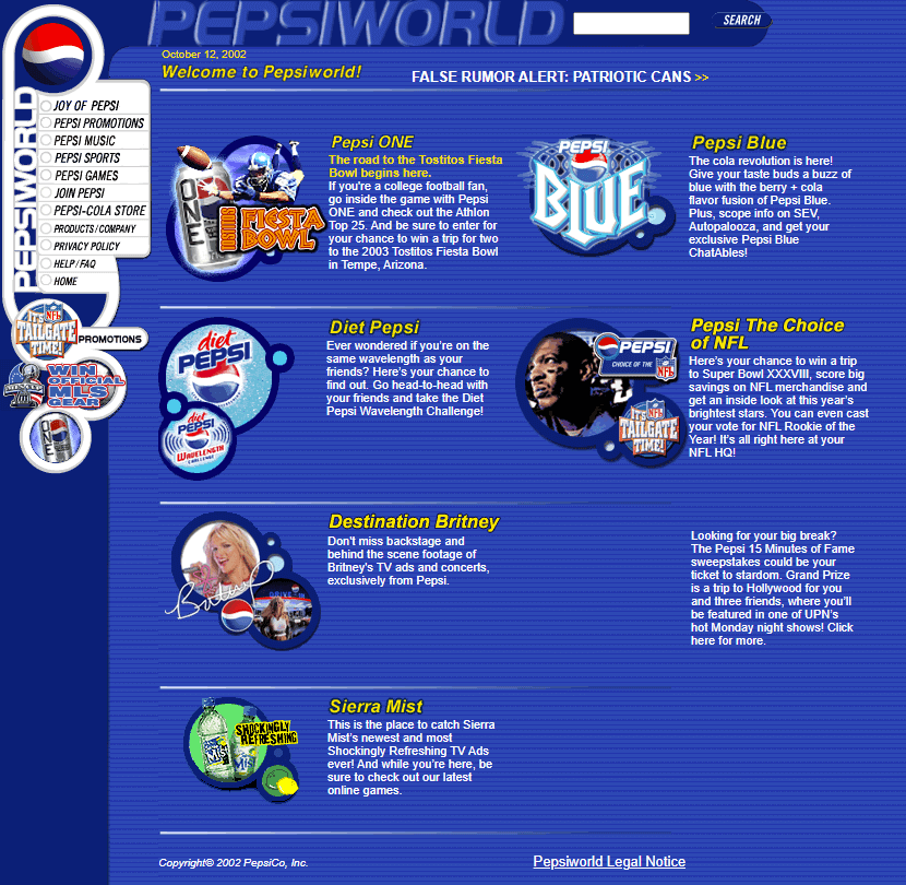 Pepsiworld website in 2002