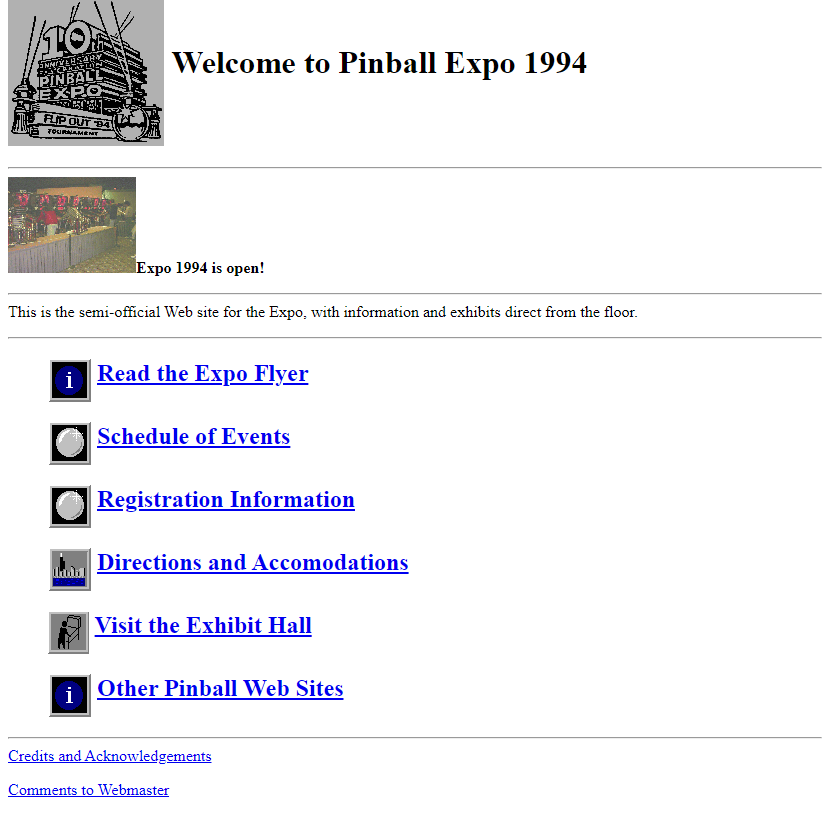 Pinball Expo 1994 website in 1994