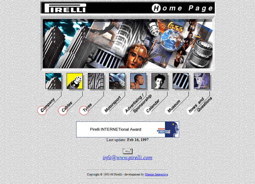 Pirelli website in 1997