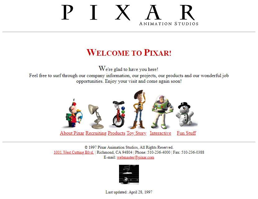 Pixar website in 1997