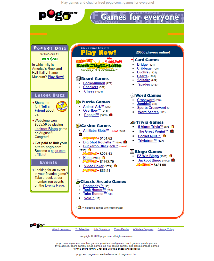 Pogo.com website in 2000