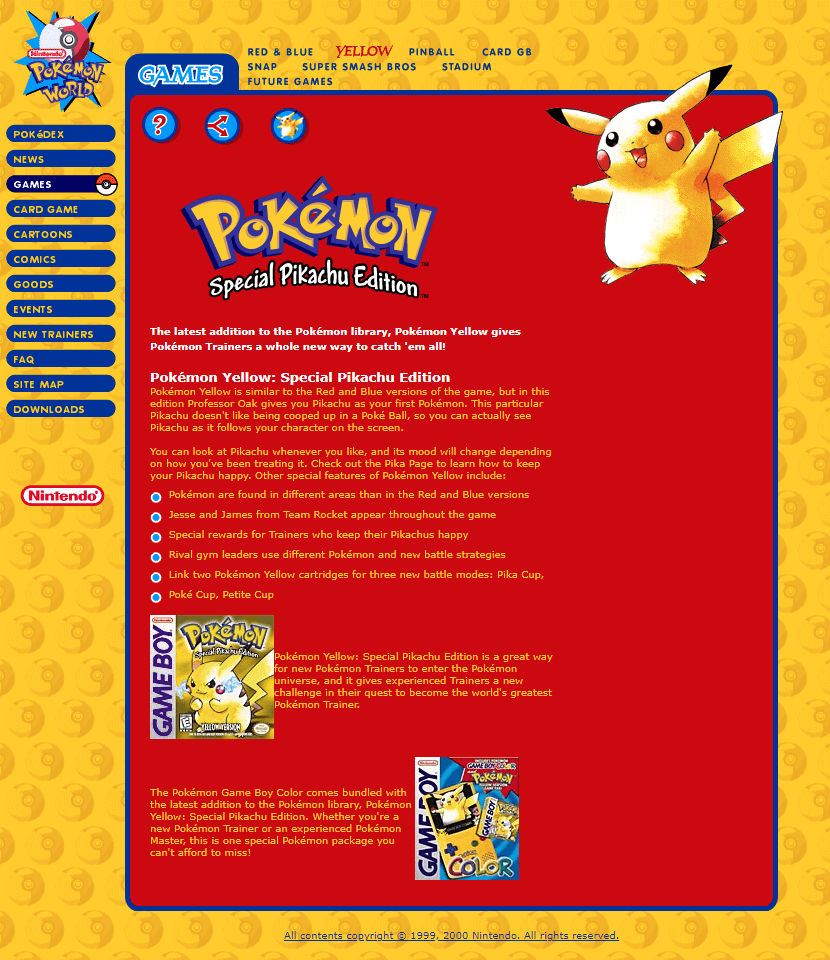 Pokémon World website in 2000