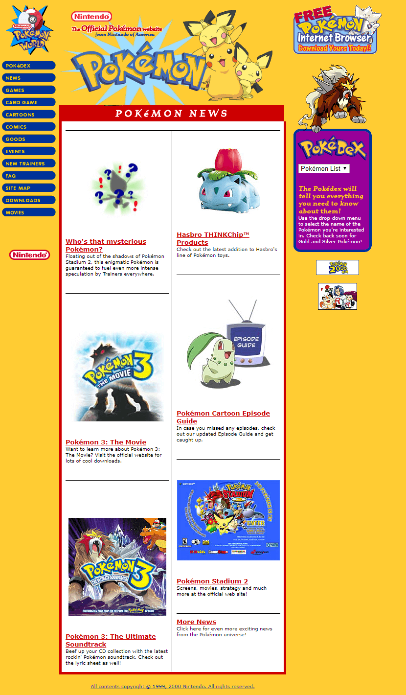 Pokémon website in 2001