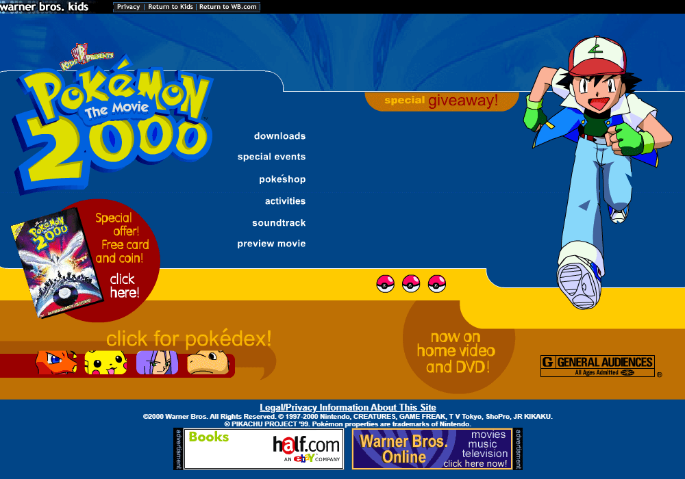 Pokémon: The Movie 2000 flash website in 2001