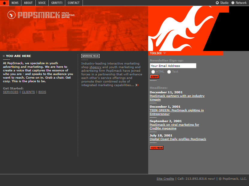 Popsmack website in 2001