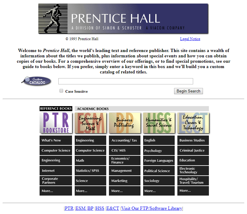 Prentice Hall website in 1995