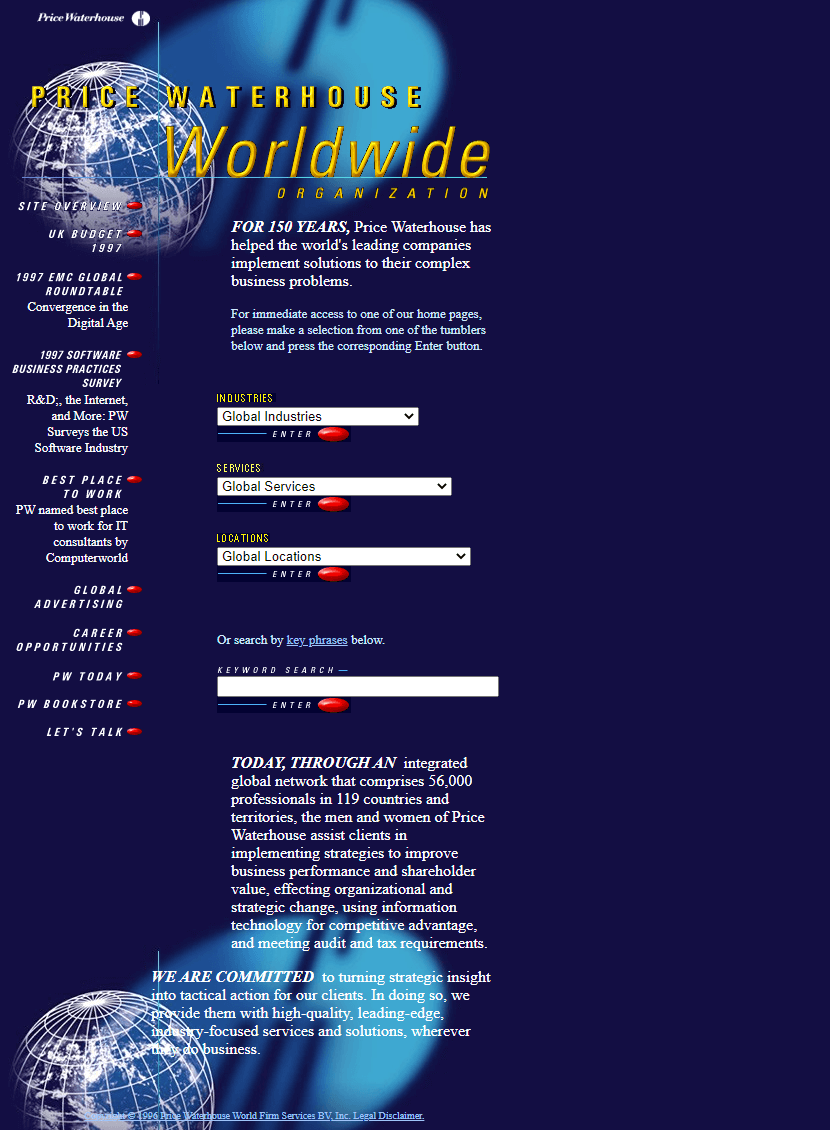 Price Waterhouse website in 1997