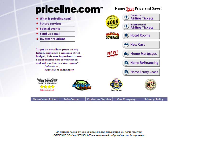 Priceline.com website in 1999