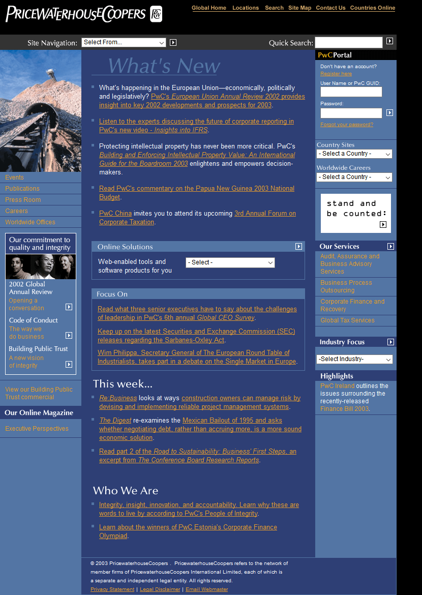 PwC website in 2003