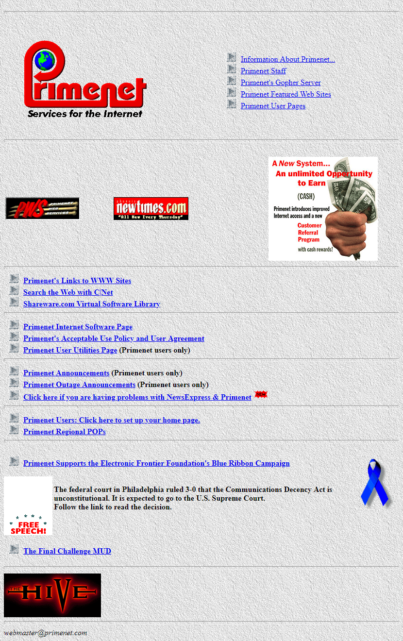 Primenet website in 1996