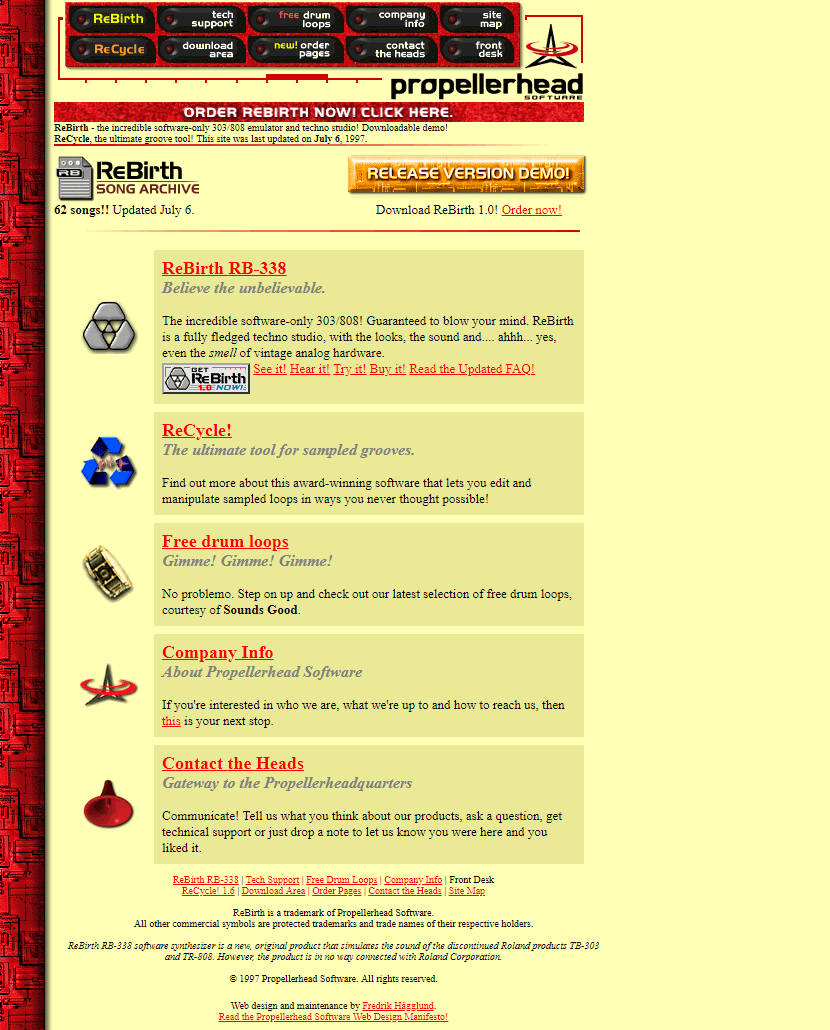 Propellerhead Software website in 1997