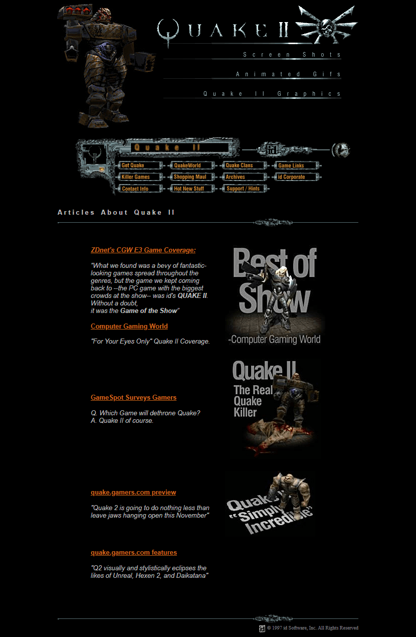 Quake II website in 1997