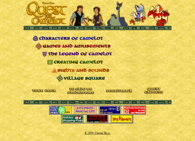 Quest for Camelot website in 1998