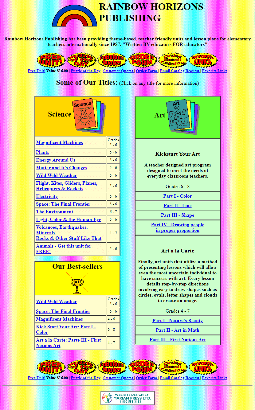 Rainbow Horizons Publishing website in 1998