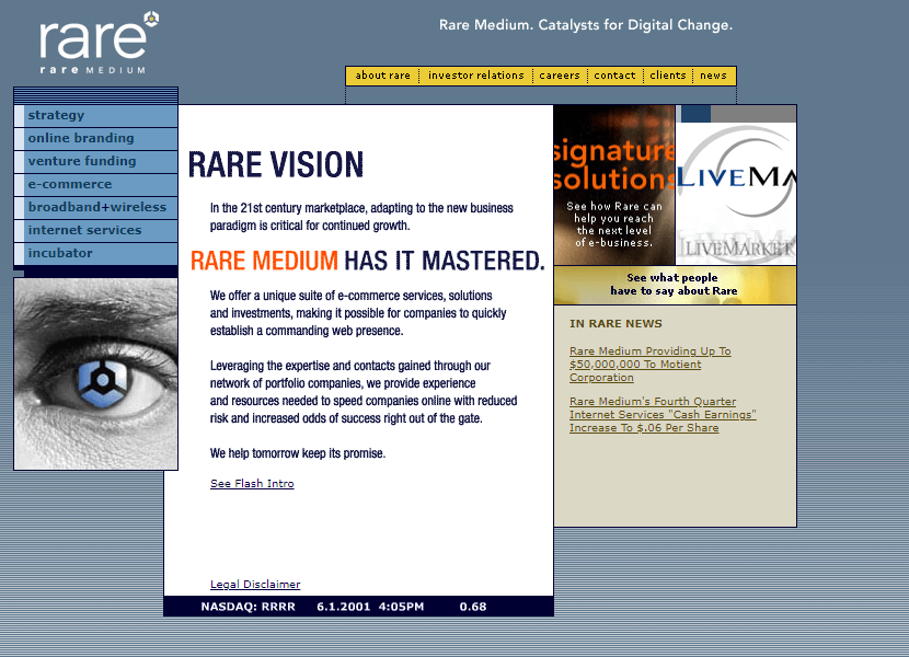 Rare Medium website in 2001