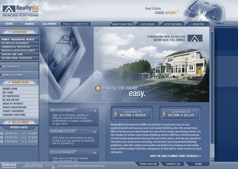 RealityBid website in 2002