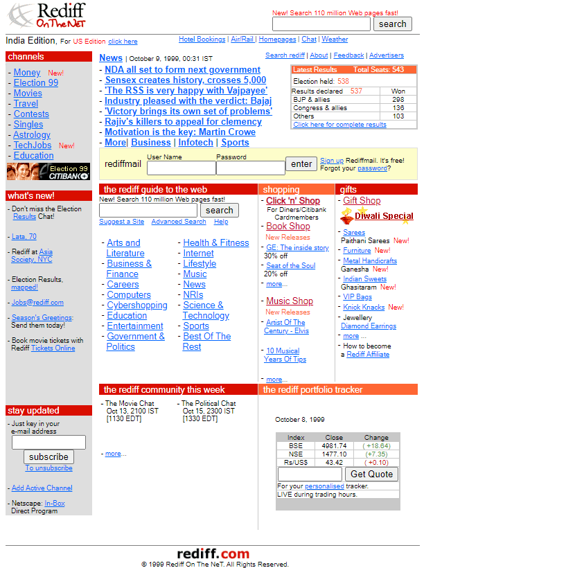 Rediff On The NeT in 1999