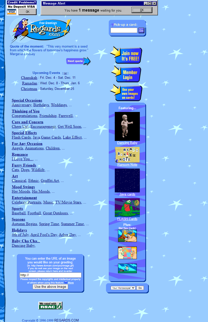 Regards.com website in 1999