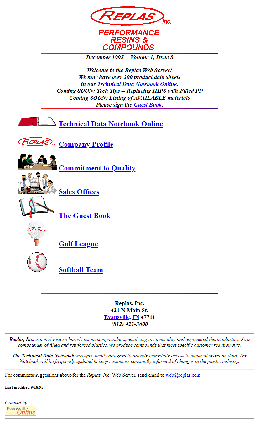 Replas website in 1995