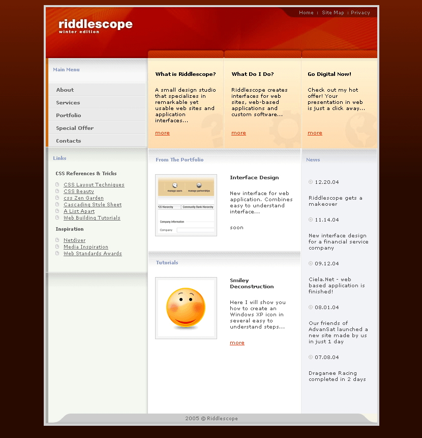Riddlescope website in 2005