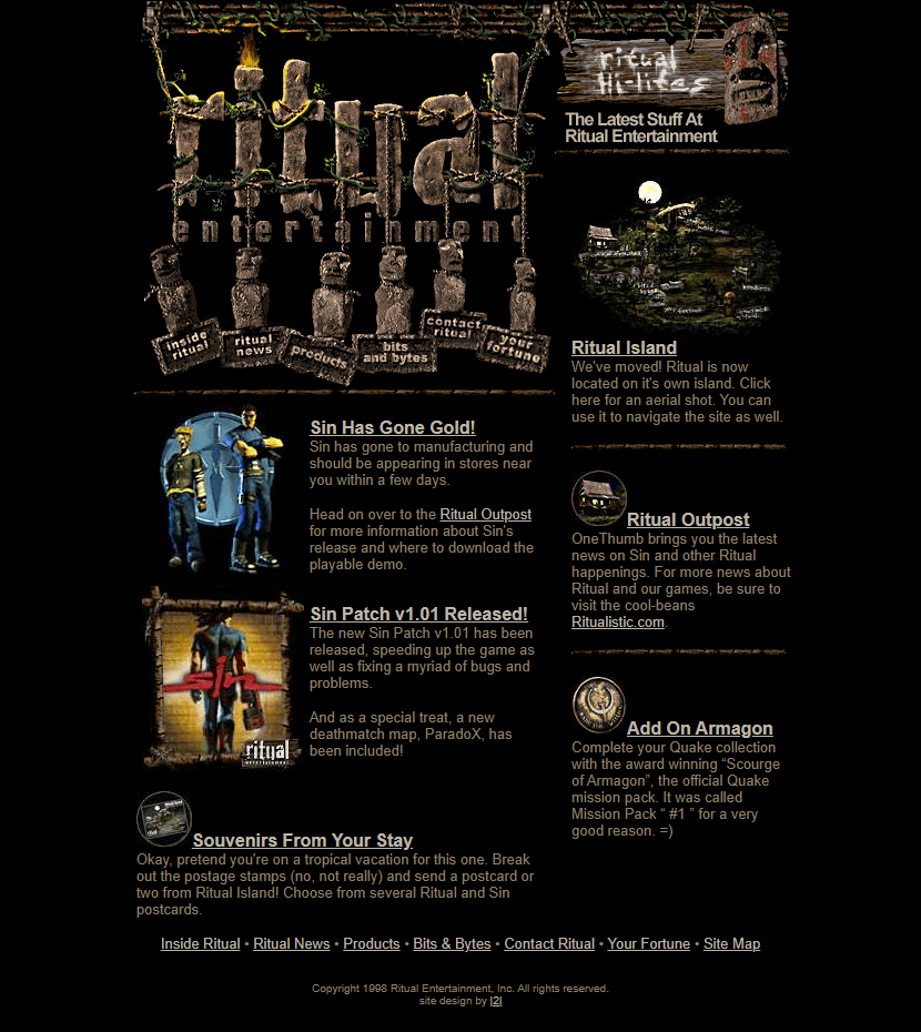 Ritual Entertainment website in 1998