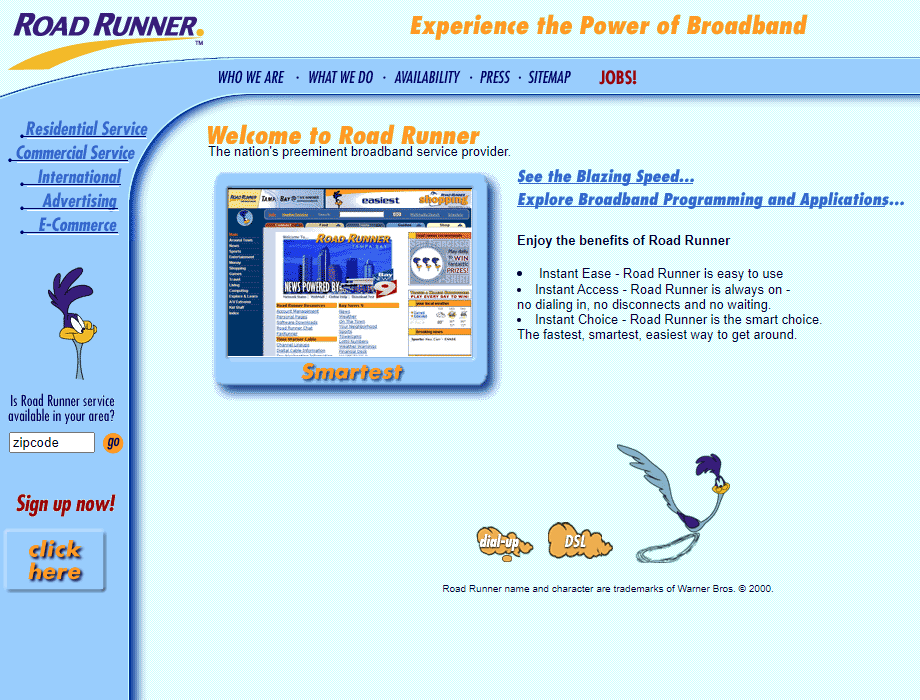 Road Runner website in 2000
