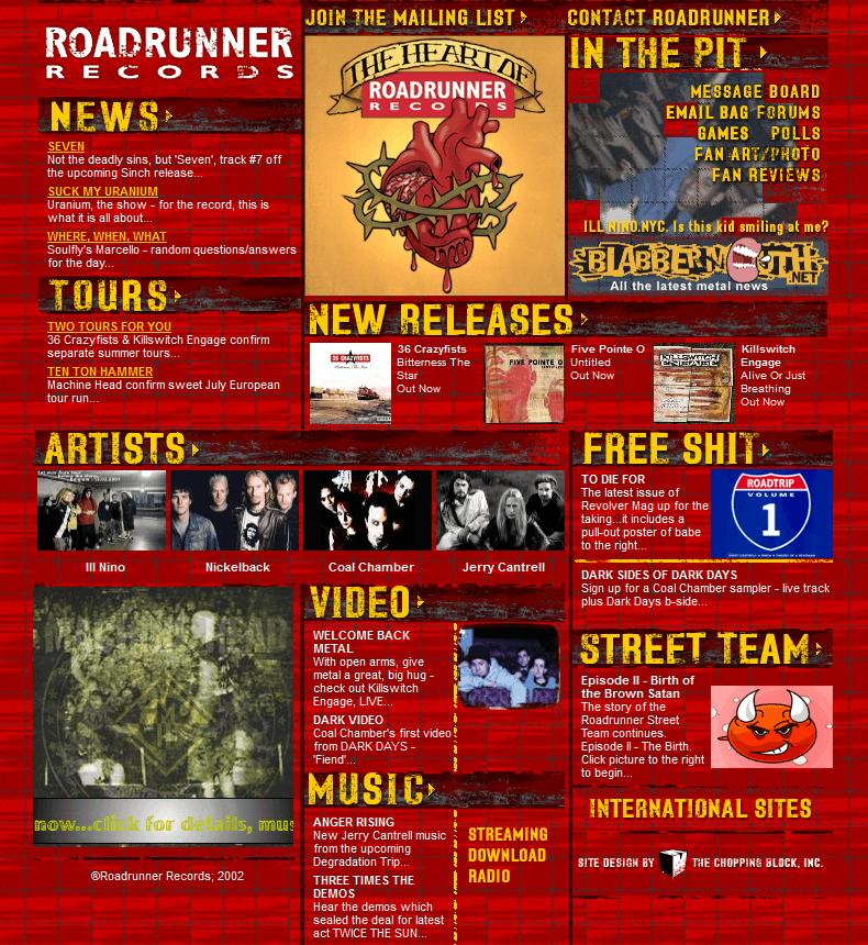 Roadrunner Records website in 2002