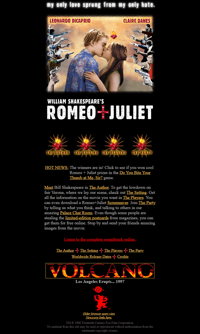 Romeo + Juliet website in 1996