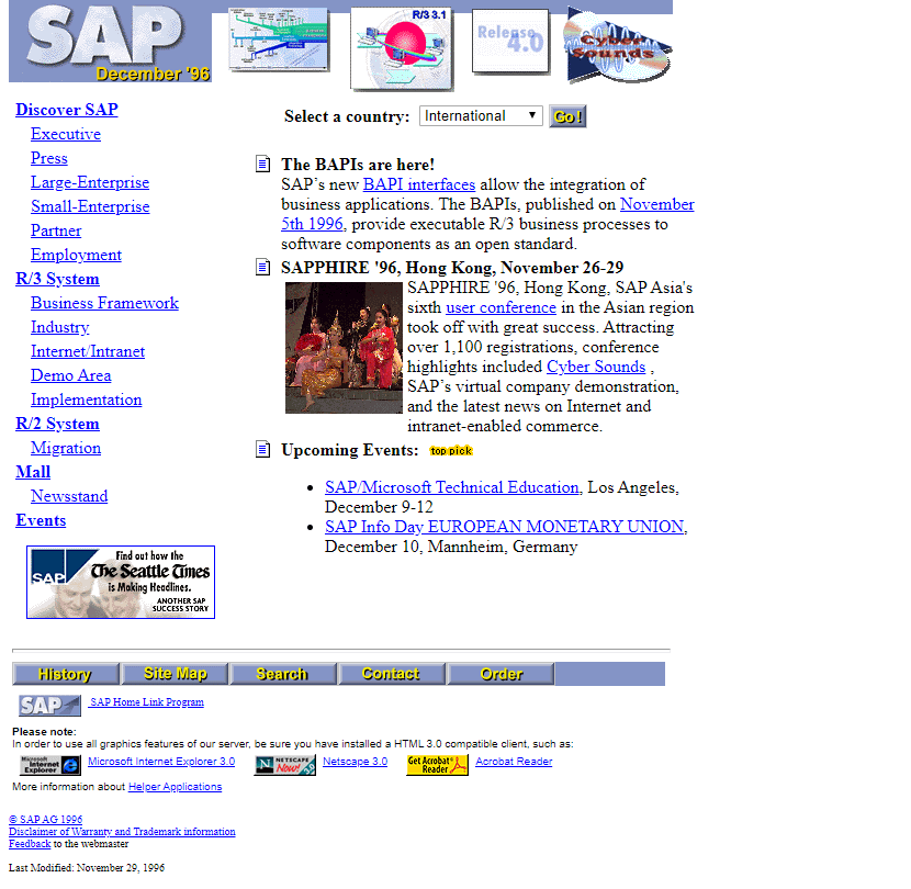 SAP website in 1996