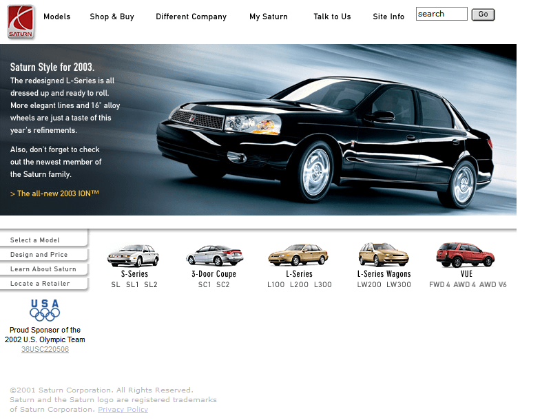 Saturn website in 2002