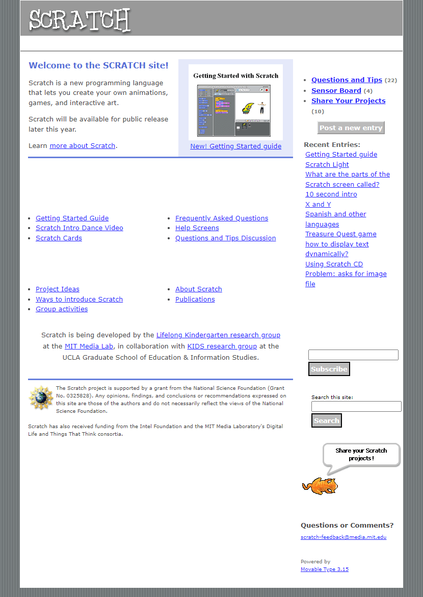 Scratch website in 2006