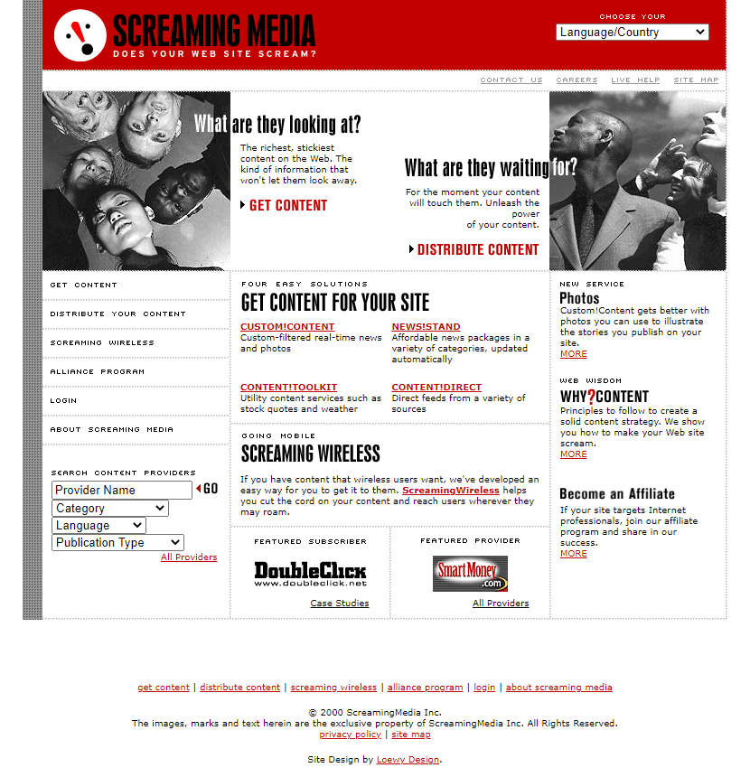 Screaming Media website in 2000