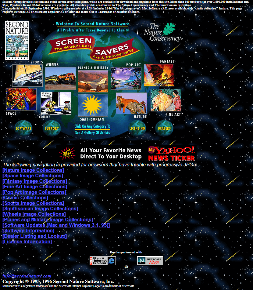Second Nature website in 1996