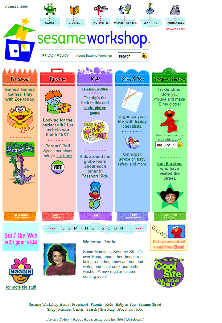 Sesame Workshop website in 2000