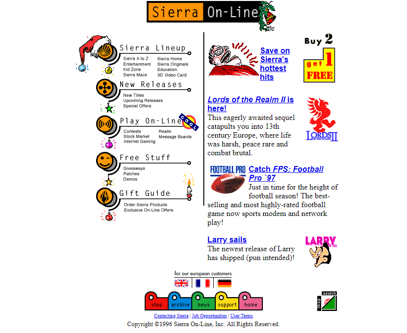 Sierra On-line website in 1996