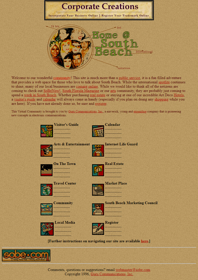 SoBe website in 1997