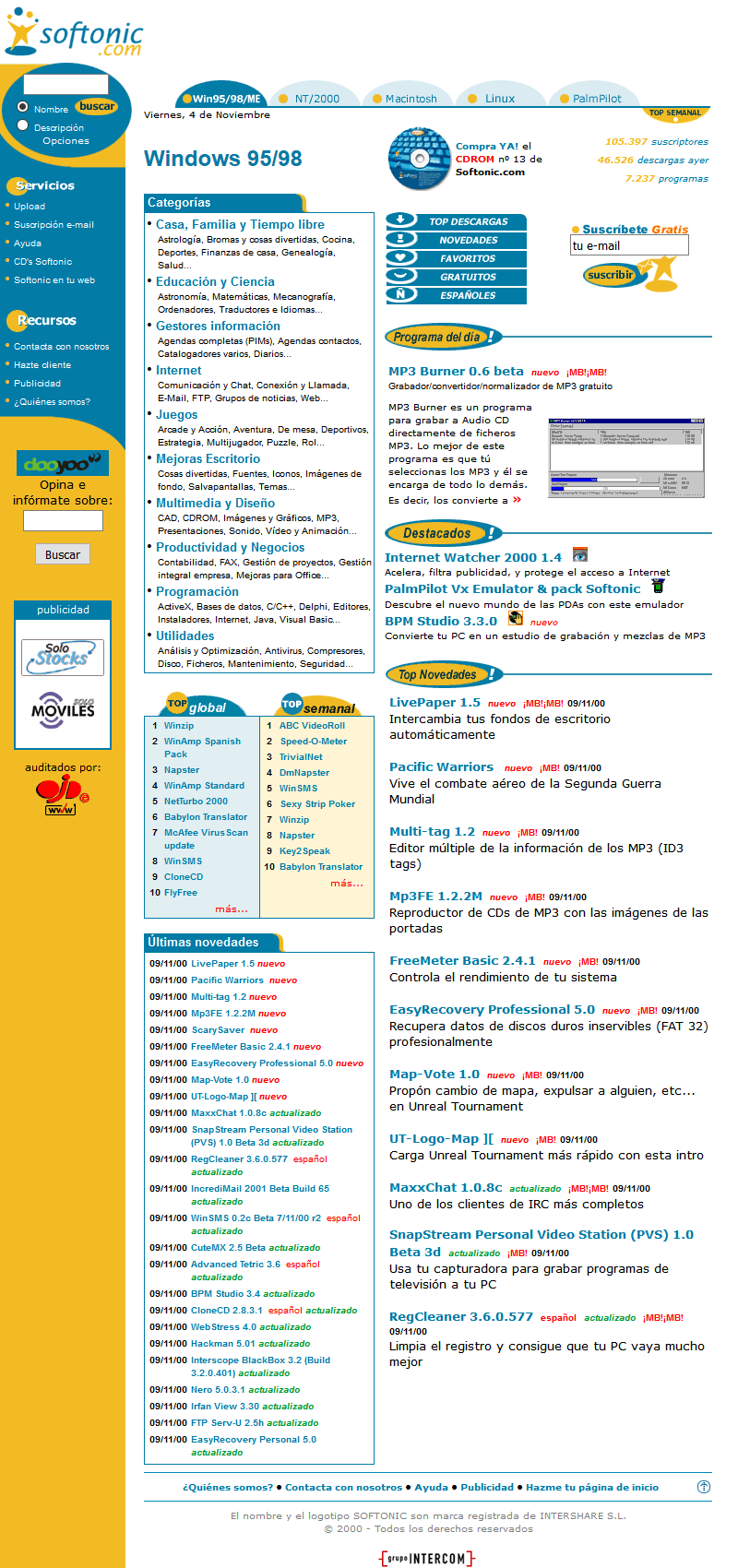 Softonic website in 2000