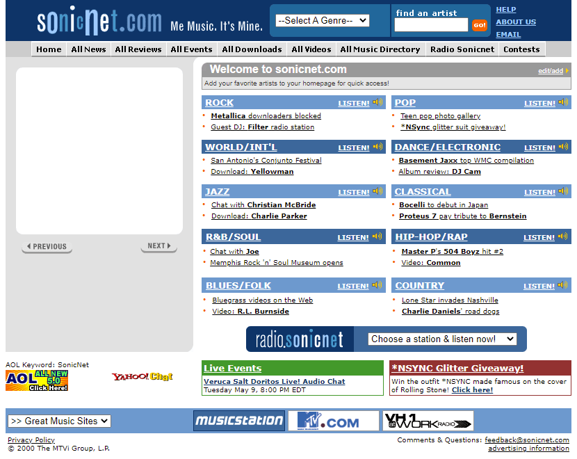 Sonicnet website in 2000